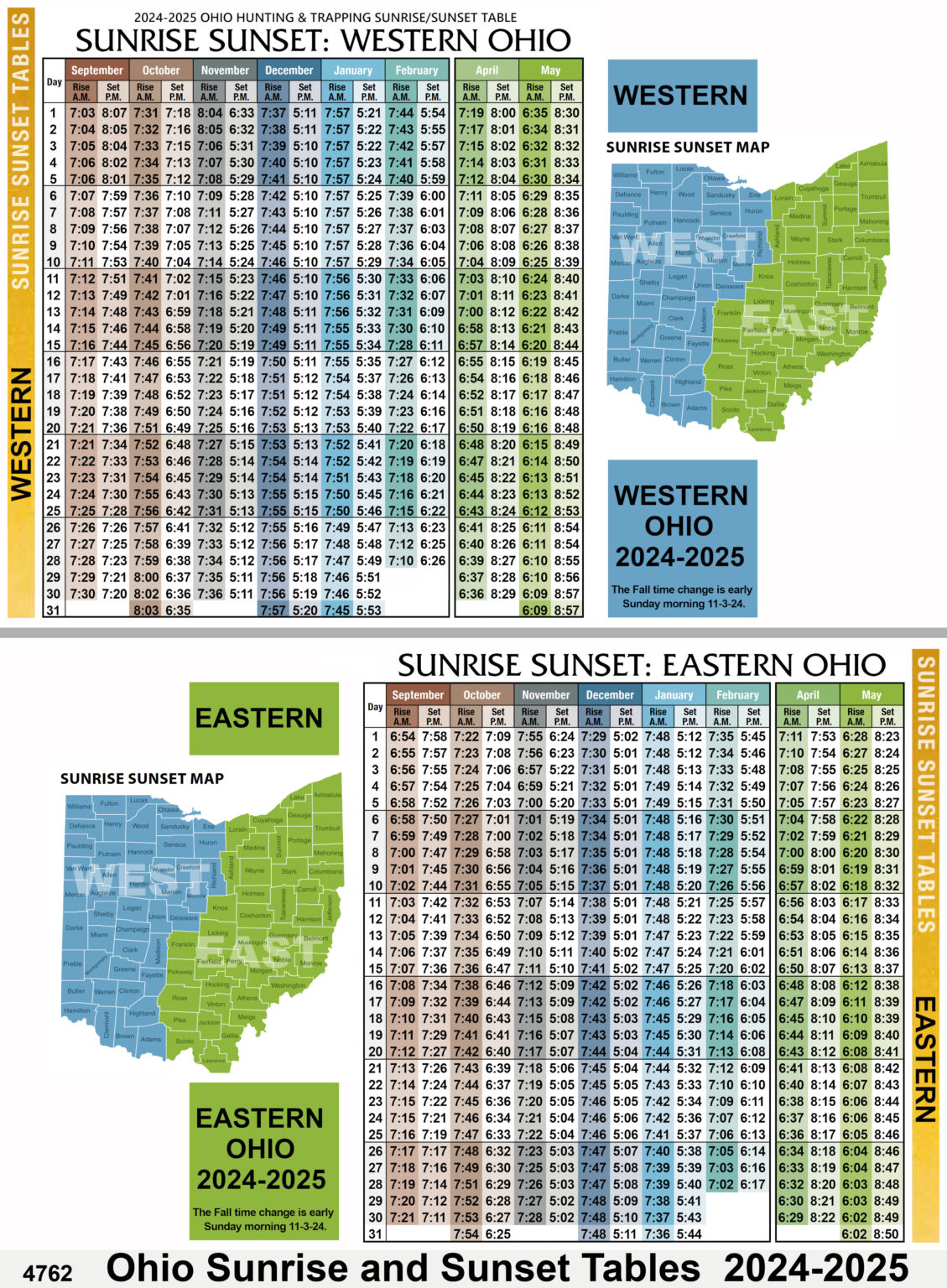 Q Ohio Sunrise Sunset Tables Times Ohio Hunting Maps 1400 Page Map 