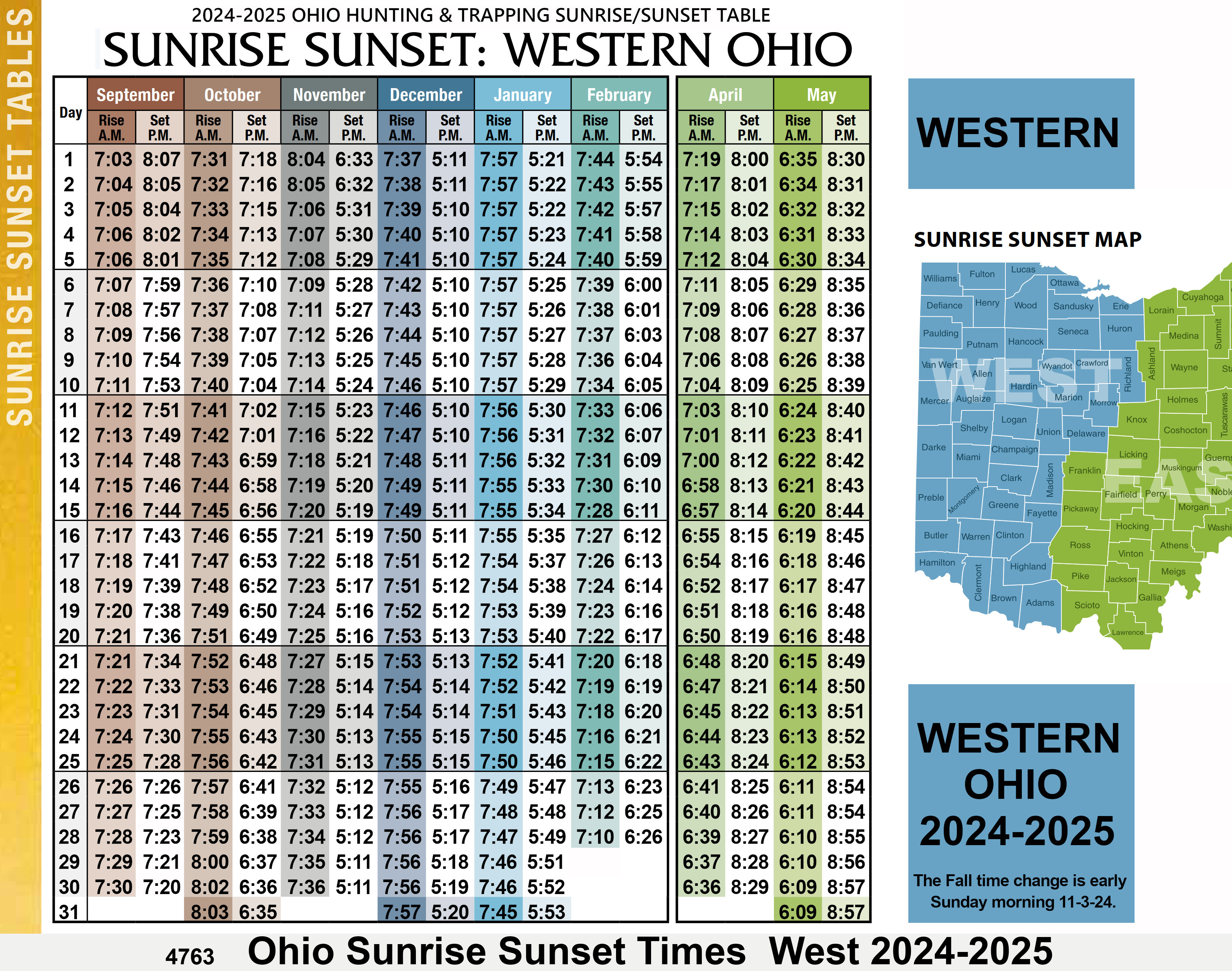 Q Ohio Sunrise Sunset Tables Times Ohio Hunting Maps 1400 Page Map 